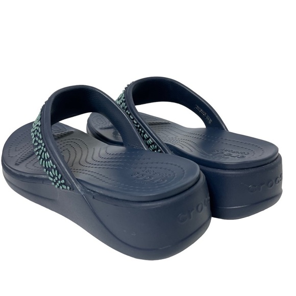 NWOT Crocs Monterey Diamante Blue Embellished Wedge Thong Sandals Size 11 - Picture 3 of 14